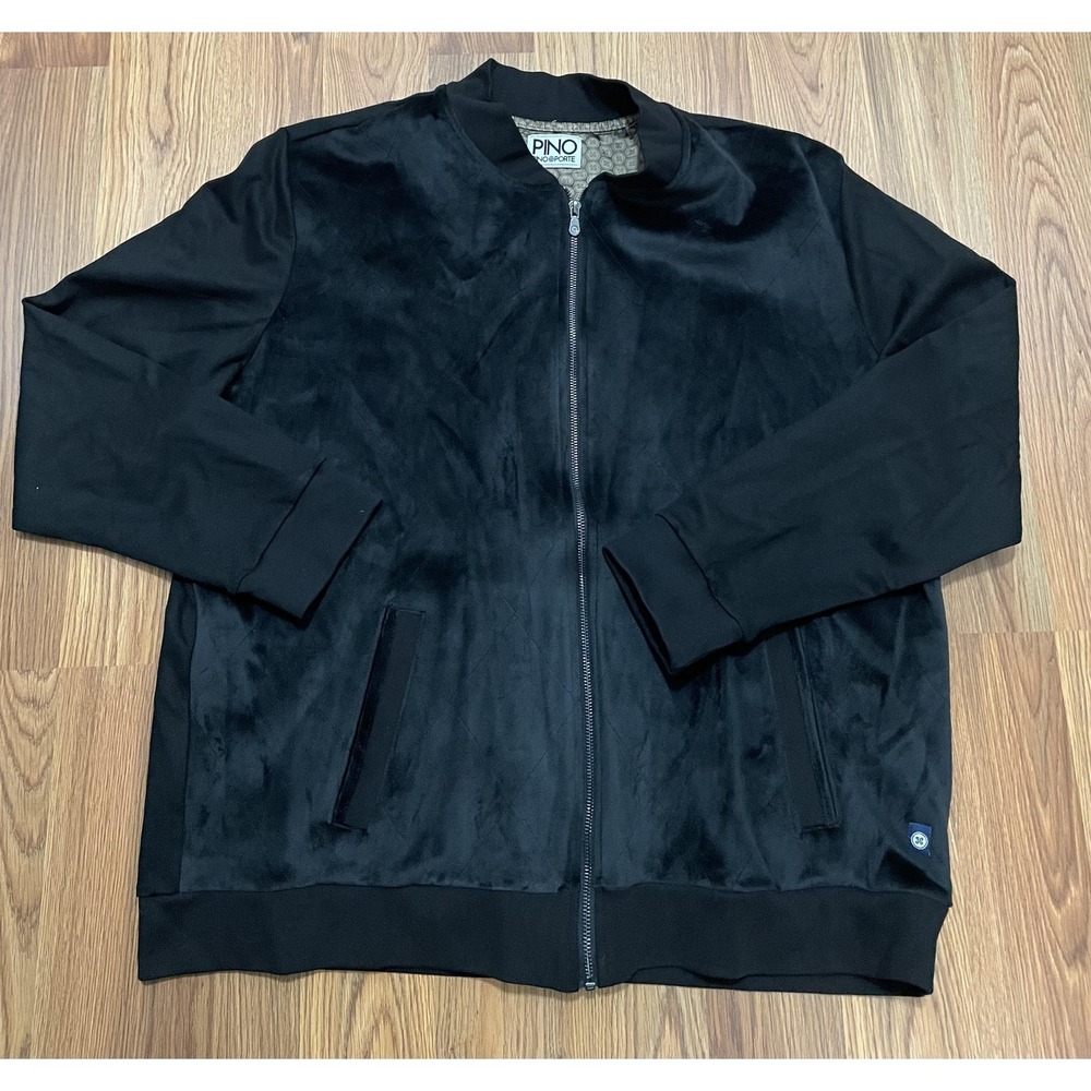 Bomber Jacket Mens XL Quilted Velour Full Zip Ribbed Cuffs Black